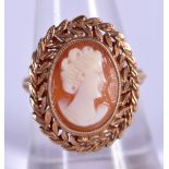 A 9CT GOLD CAMEO RING. O. 5.7 grams.