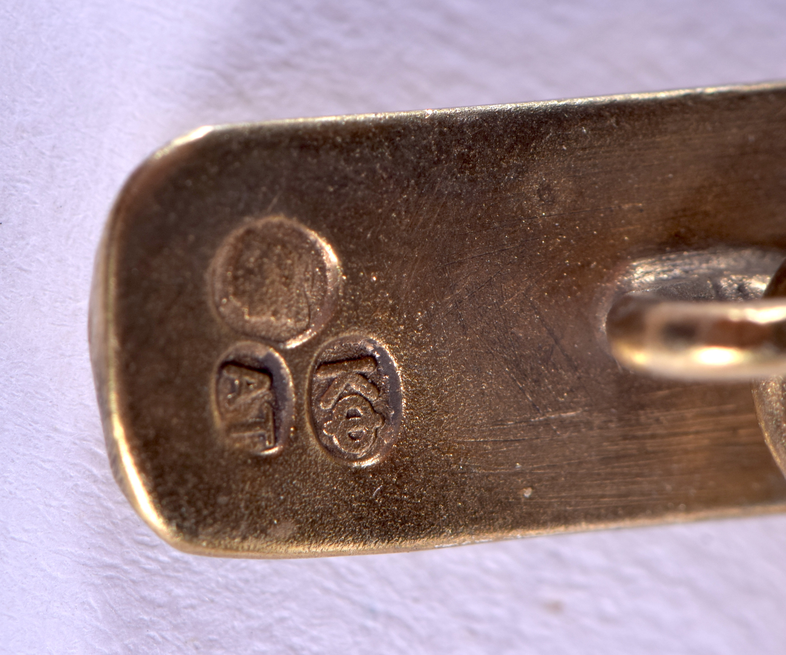 A PAIR OF CONTINENTAL JEWELLED SILVER GILT CUFFLINKS. 21 grams. - Image 4 of 4