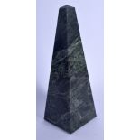 A CONTINENTAL CARVED GREEN MARBLE OBELISK. 24 cm high.