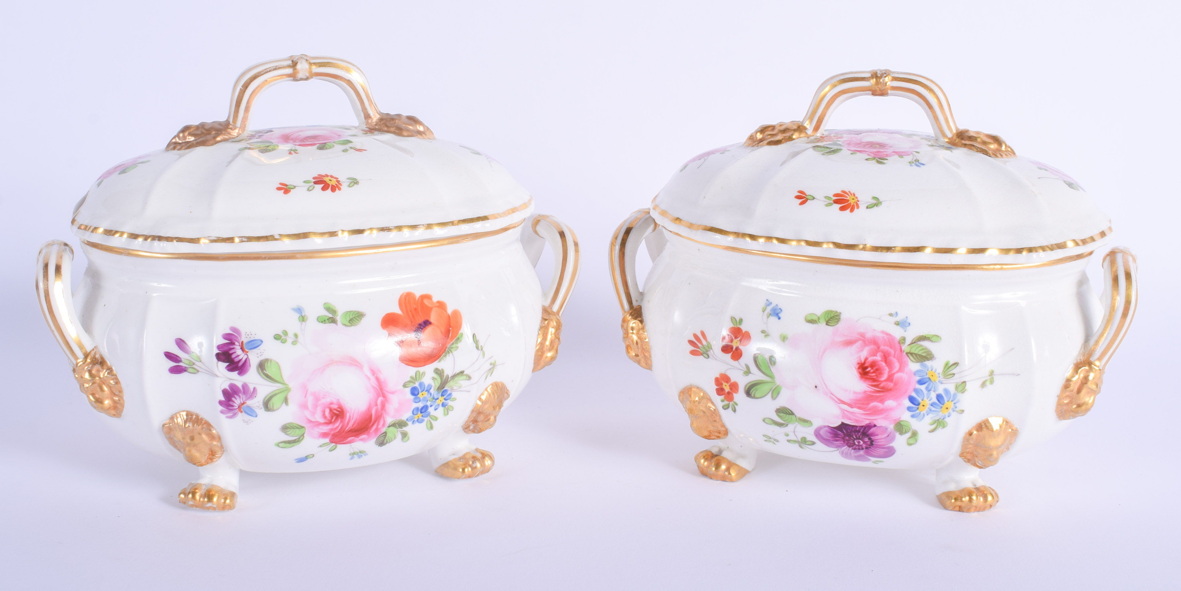 A PAIR OF EARLY 19TH CENTURY DERBY PORCELAIN TUREENS AND COVERS painted with flowers. 18 cm x 15 cm. - Image 2 of 4