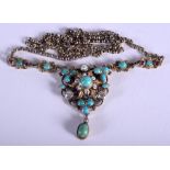 AN ANTIQUE AUSTRO HUNGARIAN TURQUOISE AND PEARL NECKLACE. 14.6 grams. 48 cm long.