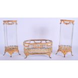 A PAIR OF ANTIQUE FRENCH GLASS VASES together with a similar bowl. Largest 20 cm x 7 cm. (3)