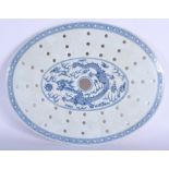 A RARE 19TH CENTURY CHINESE BLUE AND WHITE PORCELAIN STRAINING DISH Qing. 34 cm x 23 cm.