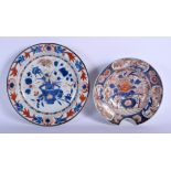 AN 18TH CENTURY JAPANESE EDO PERIOD IMARI BARBERS BOWL together with a Kangxi/Yongzheng dish. Larges