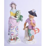 TWO ANTIQUE GERMAN PORCELAIN FIGURES Dresden or Sitzendorf. Largest 16.5 cm high. (2)