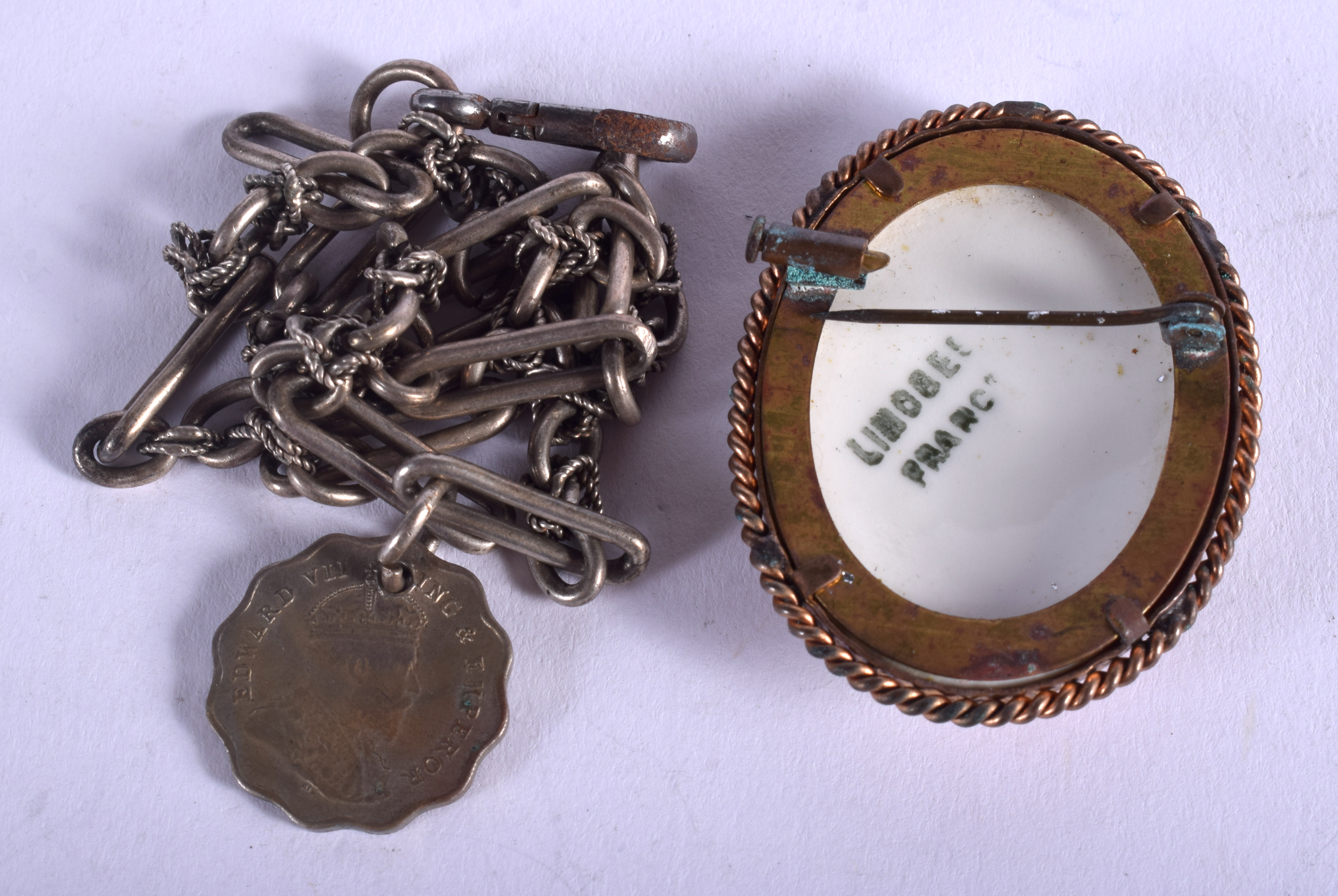 A SILVER BRACELET and brooch. (2) - Image 2 of 2