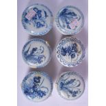 SIX CHINESE CA MAU CARGO PORCELAIN COSMETIC BOXES AND COVERS painted with flowers. 6.5 cm diameter.