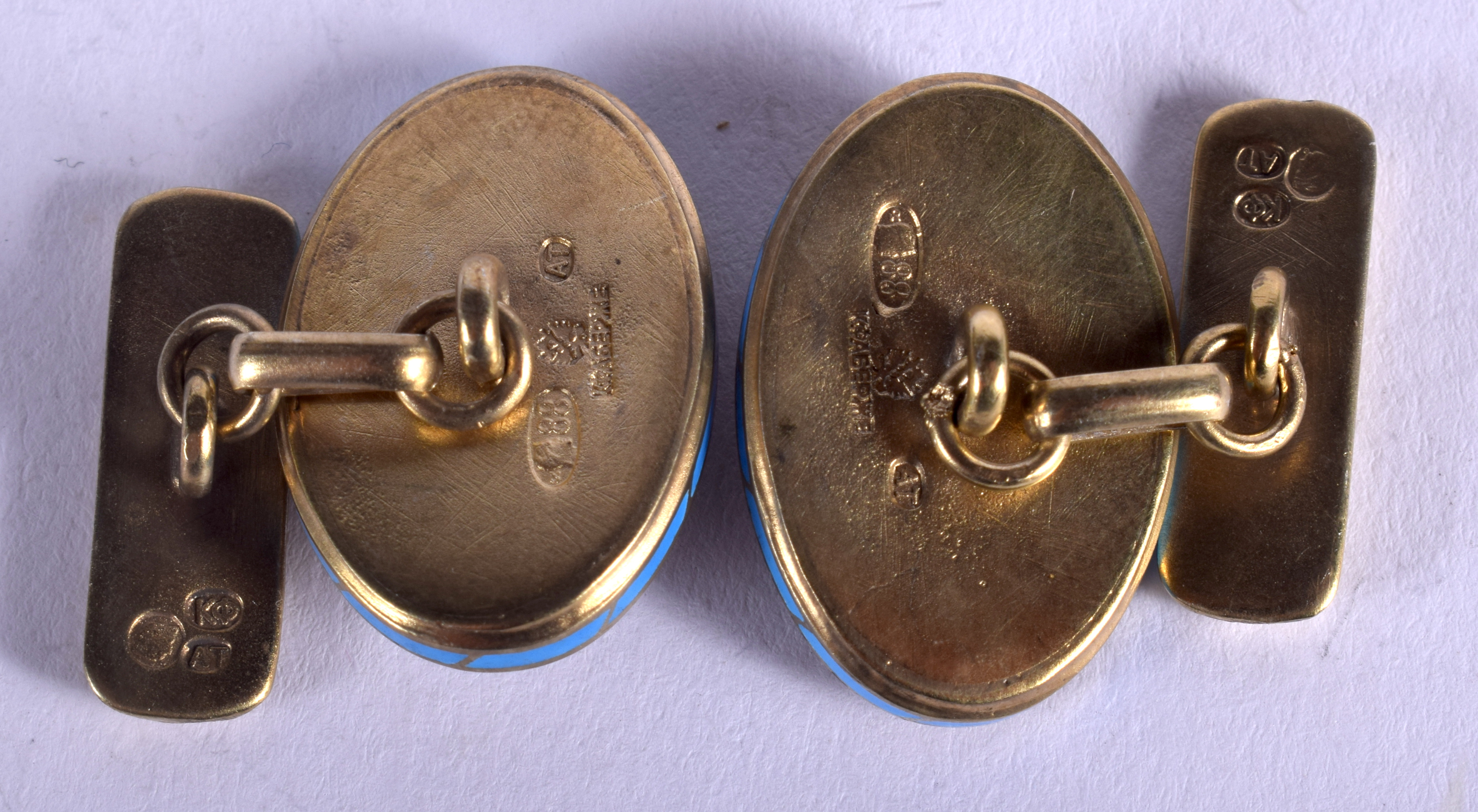 A PAIR OF CONTINENTAL JEWELLED SILVER GILT CUFFLINKS. 21 grams. - Image 2 of 4