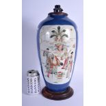 A 19TH CENTURY CHINESE POWDER BLUE GROUND PORCELAIN VASE Kangxi style, converted to a lamp. Vase 37