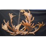 A LOVELY MATCHED PAIR OF EARLY 20TH CENTURY ANTLER CHANDELIER of naturalistic form, probably formed