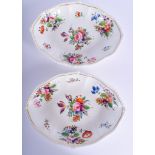A PAIR OF EARLY 19TH CENTURY DERBY PORCELAIN OVAL DISHES painted with floral sprays. 30 cm x 22 cm.