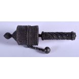 AN EARLY 20TH CENTURY MIDDLE EASTERN TIBETAN SILVER BUDDHISTIC PRAYER WHEEL. 118 grams. 14 cm long.