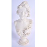 AN ART NOUVEAU WHITE MARBLE BUST OF A FEMALE by G Bertolla. 39 cm x 16 cm.