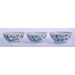 THREE CHINESE TEK SING CARGO PORCELAIN BOWLS painted with landscapes. 12 cm diameter. (3)