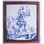 AN EARLY 20TH CENTURY CONTINENTAL DELFT BLUE AND WHITE FAIENCE TILE modelled in the 17th Century sty