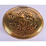 AN 18TH/19TH CENTURY INDIAN BRASS BUDDHISTIC SNUFF BOX. 7 cm x 5.25 cm.