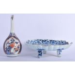 A VERY RARE 18TH CENTURY CHINESE BLUE AND WHITE SCALLOPED DISH Qianlong, with unusual footed form, t