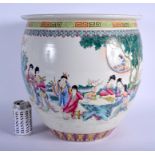 A 1950S CHINESE FAMILLE ROSE PORCELAIN JARDINIERE painted with females within landscapes. 41 cm x 31