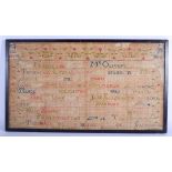A MID 18TH CENTURY ENGLISH FRAMED SAMPLER depicting a marriage July 4th 1784. Image 61 cm x 35 cm.
