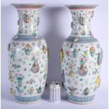 A VERY LARGE PAIR OF CHINESE FAMILLE ROSE PRECIOUS OBJECT VASES Late Qing/Republic, painted with flo