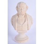 AN ANTIQUE ENGLISH PLASTER BUST entitled Thacker, depicting a male wearing spectacles. 21 cm x 8 cm.