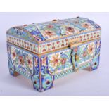 A LARGE CONTINENTAL JEWELLED SILVER AND ENAMEL CASKET decorated with flowers. 538 grams. 12 cm x 7 c