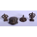 FOUR 18TH/19TH CENTURY INDIAN BRONZE ARTEFACTS Largest 3.5 cm x 4.5 cm. (4)
