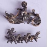 AN ANTIQUE SILVER AND GOLD BROOCH possibly Hispano Moresque, together with another. 22.8 grams. 3.5