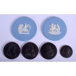 Late 18th/Early 19th pair of Wedgwood blue jasper ware circular plaques or medallions, three basalt