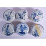 SIX CHINESE CA MAU CARGO PORCELAIN COSMETIC BOXES AND COVERS painted with flowers. 6.5 cm diameter.