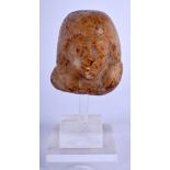 AN EARLY EGYPTIAN CARVED ALABASTER HEAD OF A MALE 19th/20th Dynasty. 15 cm x 6 cm.