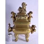 A LARGE 19TH CENTURY CHINESE BRONZE CENSER AND COVER Qing, with Buddhistic lion terminal, with fruit