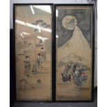 A LARGE PAIR OF 19TH CENTURY JAPANESE MEIJI PERIOD WATERCOLOUR SILK PANELS depicting Buddhistic deit