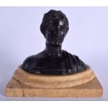 A 19TH CENTURY EUROPEAN BRONZE BUST OF A FEMALE After the Antiquity, modelled wearing a partial robe