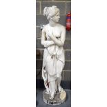 A VERY LARGE ANTIQUE CARVED WHITE CARRERA MARBLE FIGURE OF A NUDE FEMALE probably C1900. 170 cm x 40