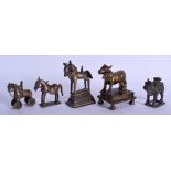 FIVE 18TH/19TH CENTURY INDIAN HINDU BRONZE ANIMALS. Largest 9 cm x 9 cm. (5)