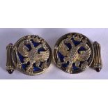 A PAIR OF CONTINENTAL JEWELLED SILVER GILT CUFFLINKS. 39 grams.