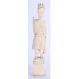 AN UNUSUAL 19TH CENTURY CONTINENTAL CARVED IVORY FIGURE OF A MALE upon a square base. 15 cm high.