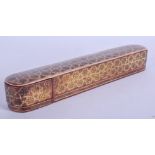 A VINTAGE INDIAN PERSIAN MICRO MOSAIC SLIDING PEN BOX. 20 cm long.