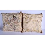 FOUR EARLY 20TH CENTURY CHINESE SILK WORK EMBROIDERED CUSHIONS. 30 cm x 40 cm. (4)