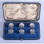 A RARE SET OF SIX 1970S ENGLISH SILVER MENU HOLDERS decorated with dogs. London 1978. 117 grams. 2.7