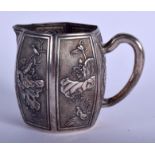 A 19TH CENTURY CHINESE EXPORT SILVER EXPORT JUG by Sing Fat, decorated with flowers and birds. 214 g