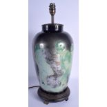 AN UNUSUAL VINTAGE CONTINENTAL DECALCOMANIA GLASS VASE decorated with geisha. 40 cm high not inc fit