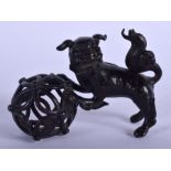 A 17TH/18TH CENTURY CHINESE BRONZE FIGURE OF A BUDDHISTIC LION Ming/Qing. 11 cm x 7 cm.