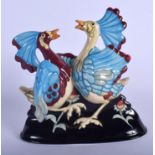 AN UNUSUAL MOORCROFT COCK FIGHTING GROUP No 15 of 75. 20 cm x 13 cm.