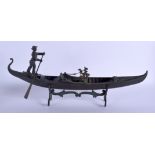 A RARE ANTIQUE VENETIAN ITALIAN BRONZE FIGURE OF A GONDOLA decorated with flowers. 48 cm x 23 cm.