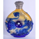 A 19TH CENTURY CHINESE SILVER MOUNTED PEKING GLASS SCENT BOTTLE with unusual pierced cover, decorate