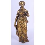 A 19TH EUROPEAN BRONZE FIGURE OF A STANDING FEMALE modelled with one arm raised, wearing flowing rob