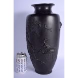 A GOOD LARGE 19TH CENTURY JAPANESE MEIJI PERIOD BRONZE VASE by Chikafusa, decorated in relief with c