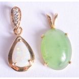 TWO GOLD JADE AND OPAL PENDANTS. 2.7 grams. (2)